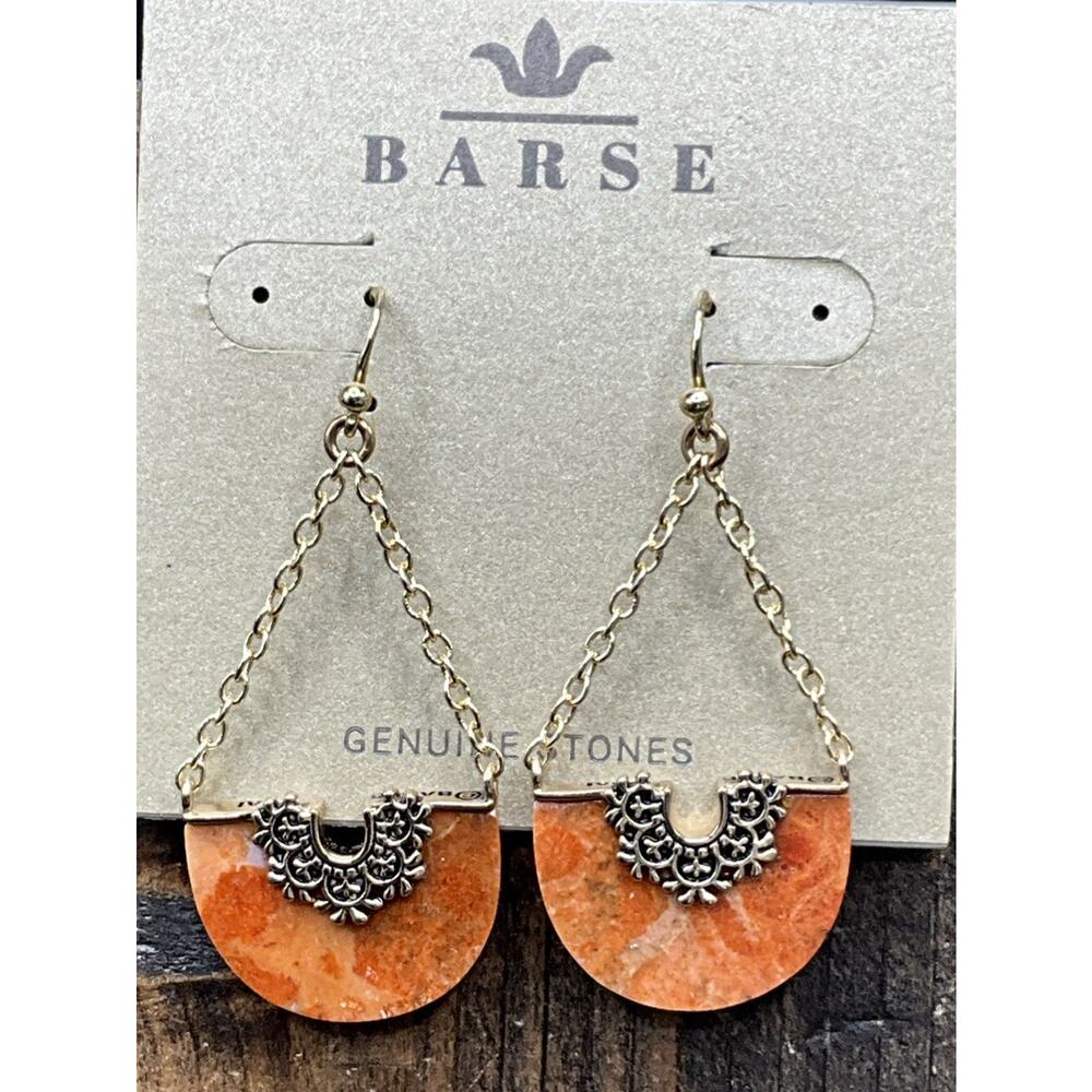 Barse Crescent Earrings- Sponge Coral- Bronze- NWT